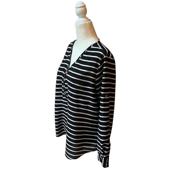 Calvin Klein Black & White Striped Zippered Blouse - Picture 2 of 16